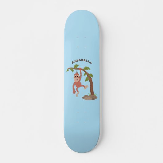 Cute happy baby orangutan cartoon illustratie persoonlijk skateboard (Voorkant)