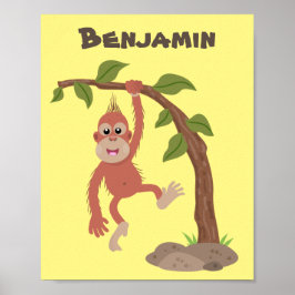 Cute happy baby orangutan cartoon illustratie poster