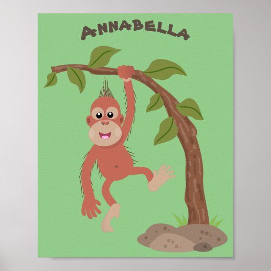 Cute happy baby orangutan cartoon illustratie poster (Voorkant)