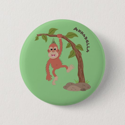 Cute happy baby orangutan cartoon illustratie ronde button 5,7 cm (Voorkant)