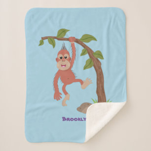 Cute happy baby orangutan cartoon illustratie sherpa deken