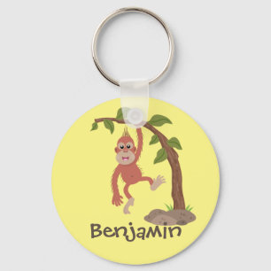 Cute happy baby orangutan cartoon illustratie sleutelhanger
