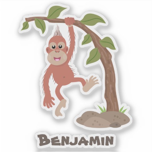 Cute happy baby orangutan cartoon illustratie sticker (Voorkant)