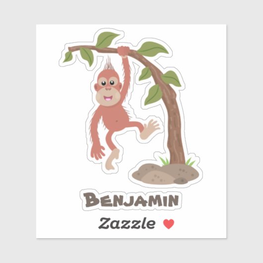 Cute happy baby orangutan cartoon illustratie sticker (Vel)