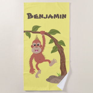 Cute happy baby orangutan cartoon illustratie strandlaken