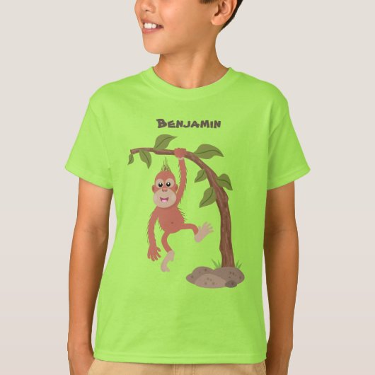 Cute happy baby orangutan cartoon illustratie t-shirt (Voorkant)