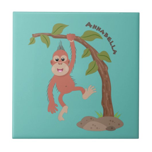 Cute happy baby orangutan cartoon illustratie tegeltje (Voorkant)
