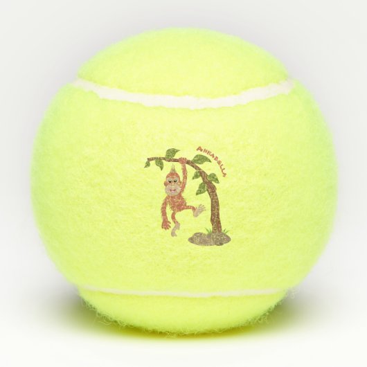 Cute happy baby orangutan cartoon illustratie tennisballen (Achterkant)