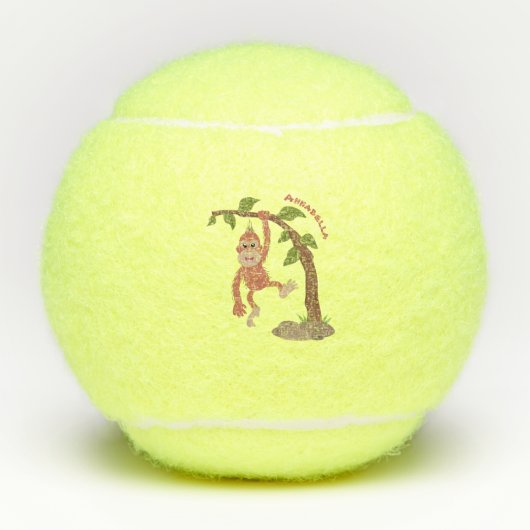 Cute happy baby orangutan cartoon illustratie tennisballen (Voorkant)