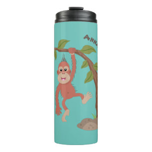 Cute happy baby orangutan cartoon illustratie thermosbeker