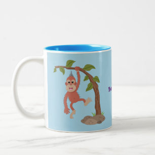Cute happy baby orangutan cartoon illustratie tweekleurige koffiemok
