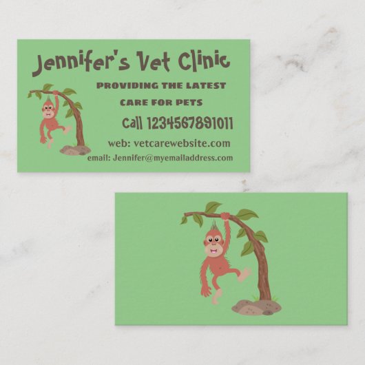 Cute happy baby orangutan cartoon illustratie visitekaartje (Voorkant / Achterkant)