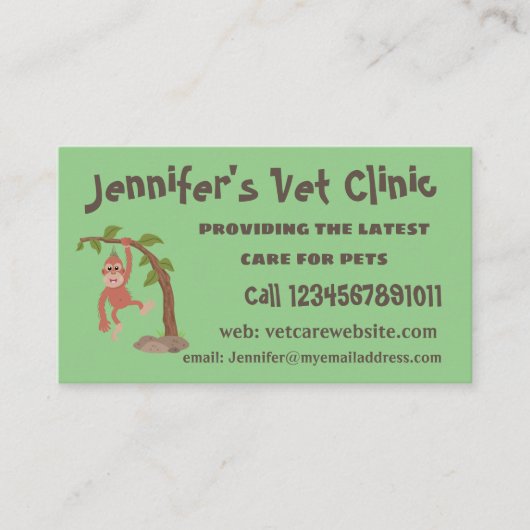 Cute happy baby orangutan cartoon illustratie visitekaartje (Voorkant)