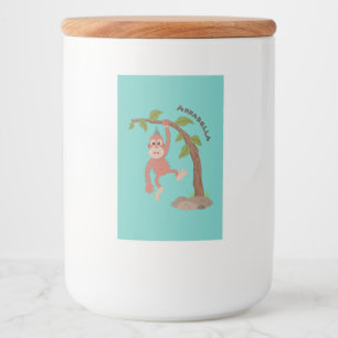 Cute happy baby orangutan cartoon illustratie voedselcontainer etiket
