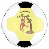 Cute happy baby orangutan cartoon illustratie voetbal (Voorkant)