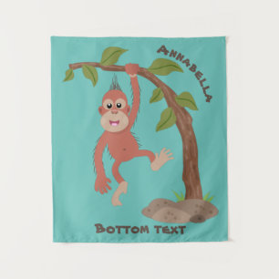 Cute happy baby orangutan cartoon illustratie wandkleed