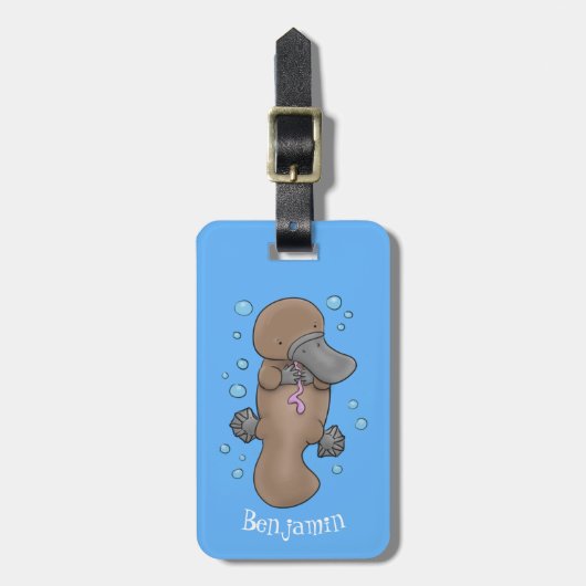 Cute happy baby platypus cartoon illustratie bagagelabel (Voorkant verticaal)