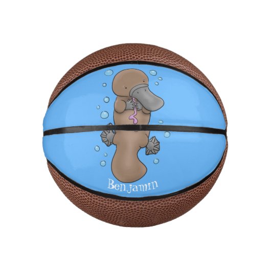 Cute happy baby platypus cartoon illustratie basketbal (Voorkant)