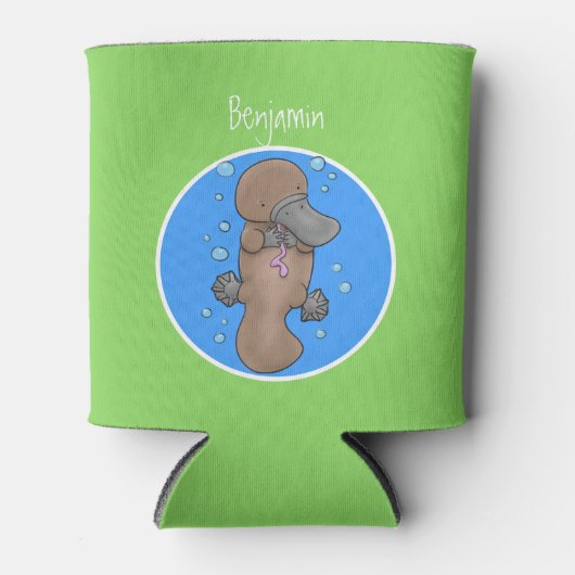 Cute happy baby platypus cartoon illustratie blikjeskoeler (Voorkant)