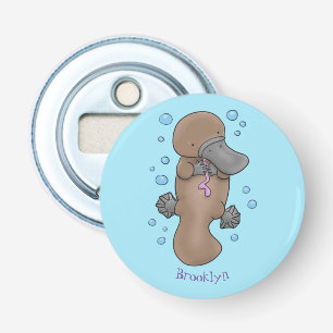 Cute happy baby platypus cartoon illustratie button flesopener