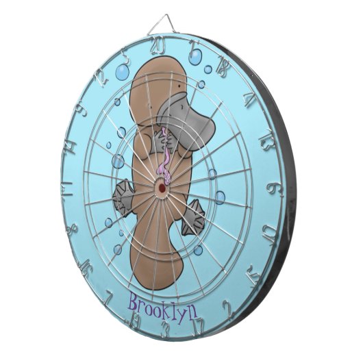 Cute happy baby platypus cartoon illustratie dartbord (Voorkant Rechts)