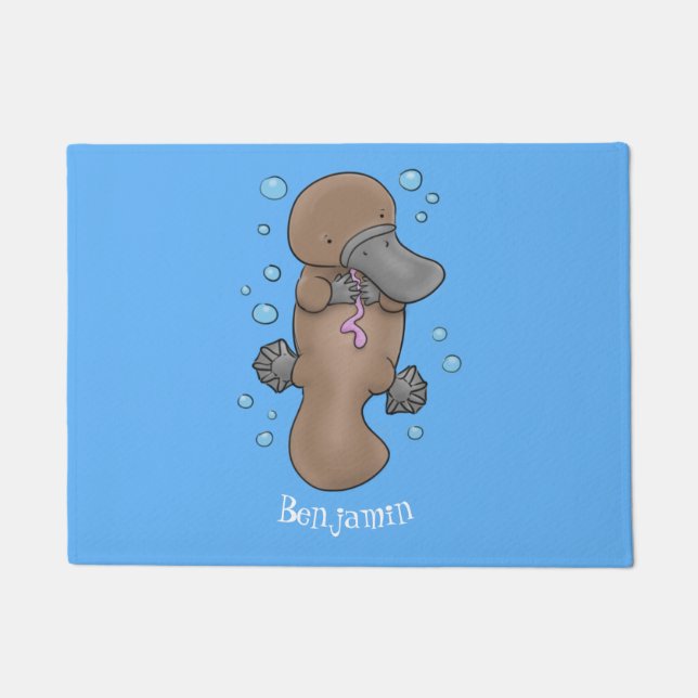 Cute happy baby platypus cartoon illustratie deurmat (Voorkant)