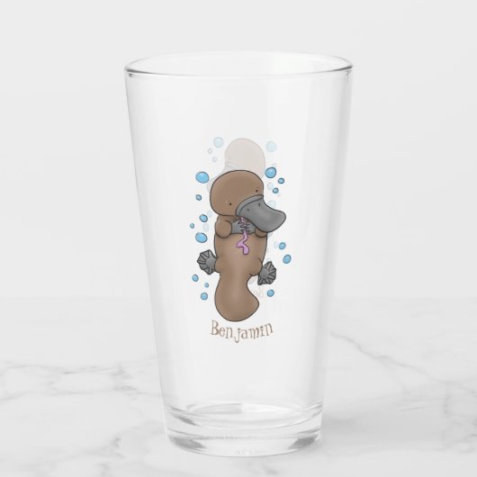 Cute happy baby platypus cartoon illustratie glas (Achterkant)