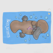 Cute happy baby platypus cartoon illustratie golfhanddoek (Horizontaal)