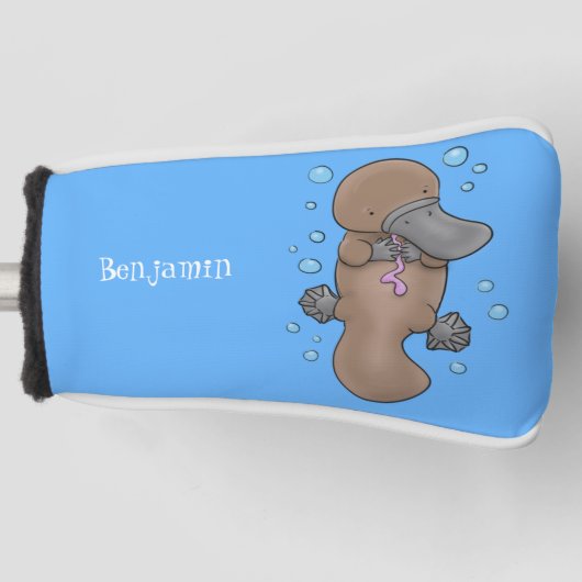 Cute happy baby platypus cartoon illustratie golfheadcover (Voorkant)