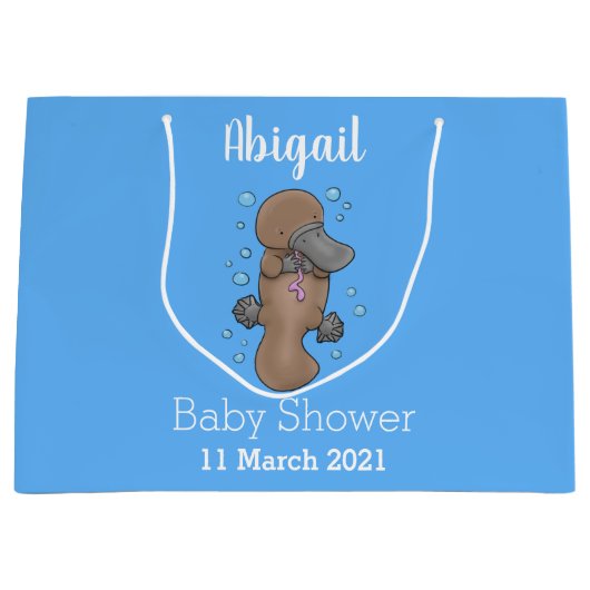 Cute happy baby platypus cartoon illustratie groot cadeauzakje (Voorkant)