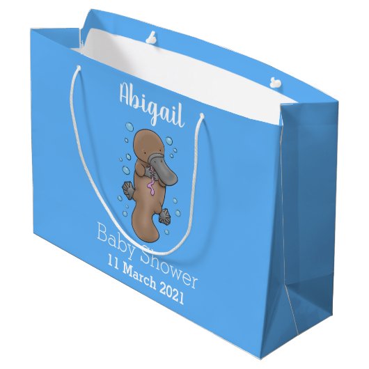 Cute happy baby platypus cartoon illustratie groot cadeauzakje (Achterkant Gekanteld)