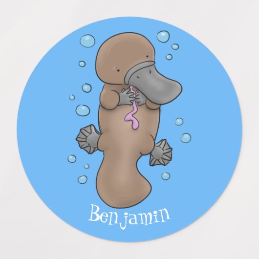 Cute happy baby platypus cartoon illustratie labels (Design 1)