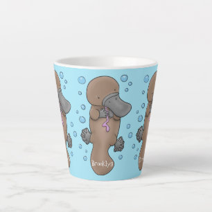 Cute happy baby platypus cartoon illustratie latte mok