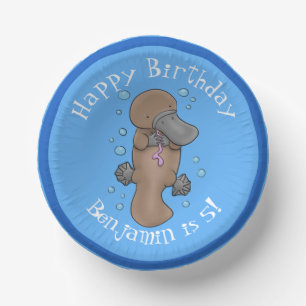 Cute happy baby platypus cartoon illustratie papieren kommen