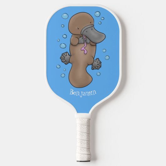 Cute happy baby platypus cartoon illustratie pickleball paddle (Voorkant)