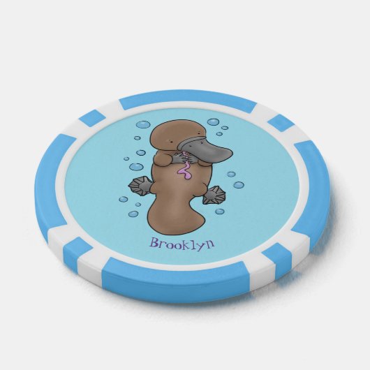 Cute happy baby platypus cartoon illustratie poker chips (Enkel)