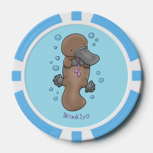 Cute happy baby platypus cartoon illustratie poker chips (Voorkant)