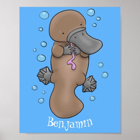 Cute happy baby platypus cartoon illustratie poster (Voorkant)