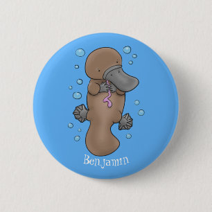 Cute happy baby platypus cartoon illustratie ronde button 5,7 cm