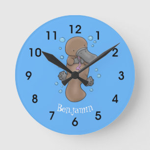 Cute happy baby platypus cartoon illustratie ronde klok