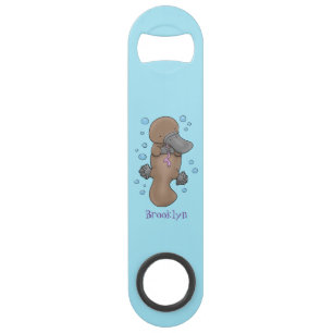 Cute happy baby platypus cartoon illustratie speed flessenopener