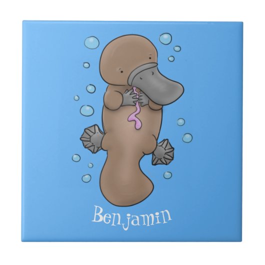 Cute happy baby platypus cartoon illustratie tegeltje (Voorkant)