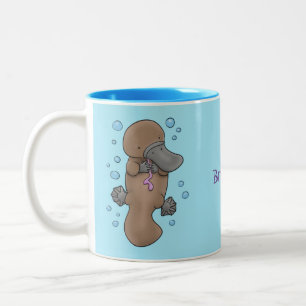 Cute happy baby platypus cartoon illustratie tweekleurige koffiemok