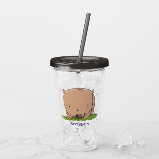 Cute happy baby wombat cartoon illustratie acryl drinkbeker (Achterkant ijs)