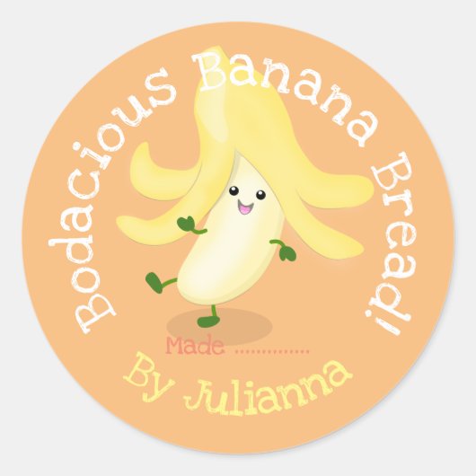 Cute happy banana brood cartoon illustratie label (Voorkant)