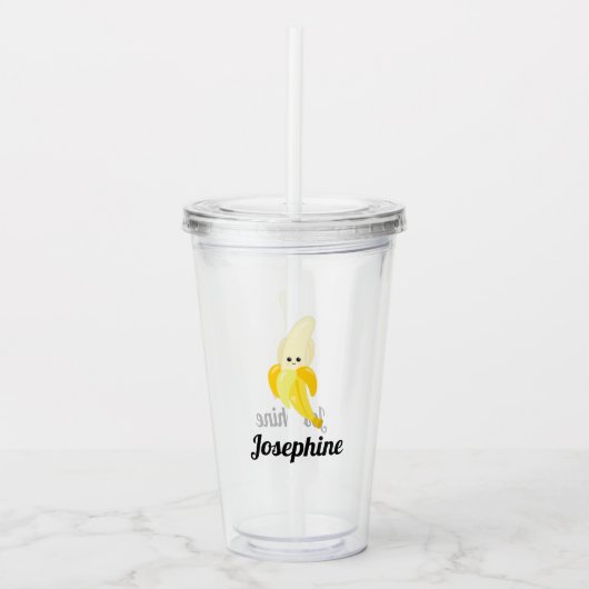 Cute Happy Banana Monogram Acryl Drinkbeker (Voorkant)