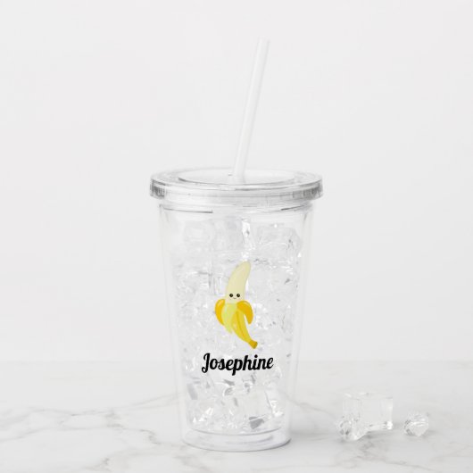 Cute Happy Banana Monogram Acryl Drinkbeker (Achterkant ijs)