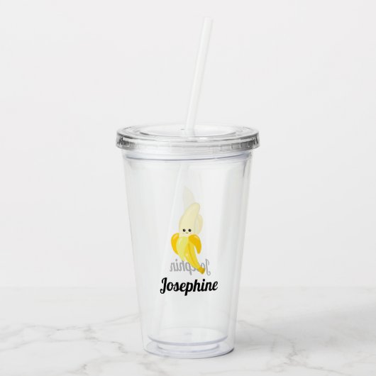 Cute Happy Banana Monogram Acryl Drinkbeker (Achterkant)