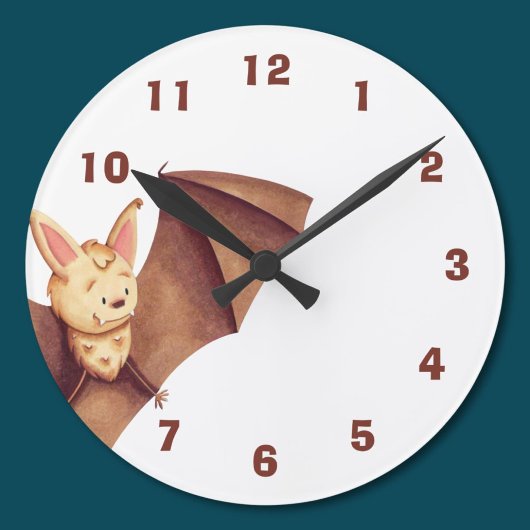 Cute Happy Bat Cartoon Nursery Brown Ronde Klok