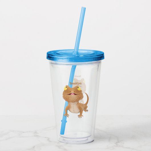 Cute happy bebaarzen dradenhagedis cartoon acryl drinkbeker (Achterkant)